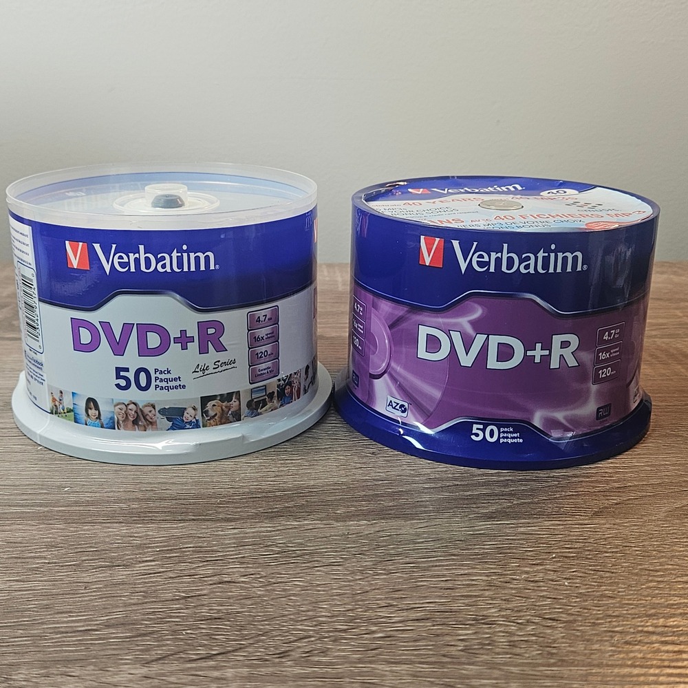 Verbatim DVD+R 4.7GB 16x 120min 100 Pack Blank Media Discs 2x 50pk Spindle NEW